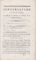 ROZET (Benoît) | Conversation familière entre un homme de lettres et un ancien libraire sur le projet de supprimer les armoiries, et autres marques de propriété féodale, empreintes sur la reliure de tous les livres de la Bibliothèque Nationale.