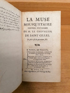 SAINT-GILLES LENFANT (Charles de). | La Muse mousquetaire. Oeuvres posthumes de M. le Chevalier de Saint Gilles.