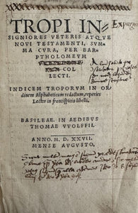 WESTHEIMER (Bartholomaeus). | Tropi insigniores veteris atque Novi Testamenti... Indicem troporum in ordinem alphabeticum redactum, reperies lector in frontispicio libelli.