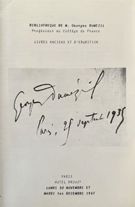 DUMEZIL (Georges) | Bibliothèque de M. Georges Dumézil, professeur au Collège de France : livres anciens et d'érudition. Hôtel Drouot, 30 novembre et 1er décembre 1987.