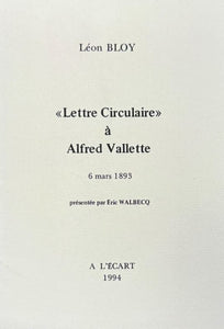 BLOY (Léon). | Lettre circulaire à Alfred Vallette, 6 mars 1893.