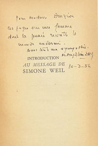 DAVY (Marie-Madeleine). | Introduction au message de Simone Weil.