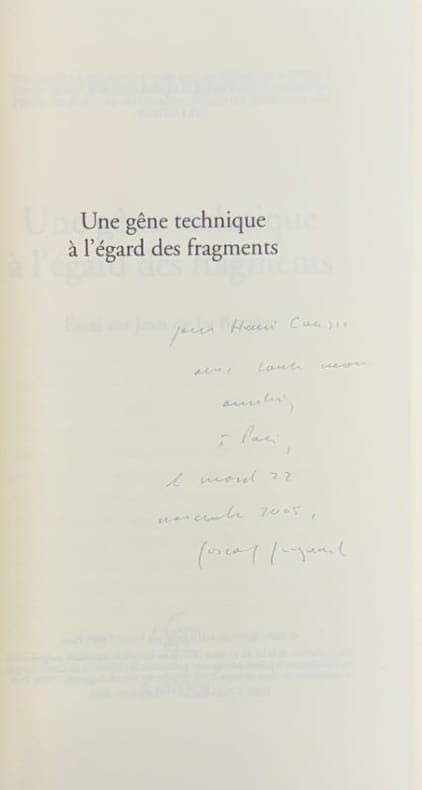 QUIGNARD (Pascal). | Une gêne technique à l'égard des fragments : essai sur Jean de La Bruyère.