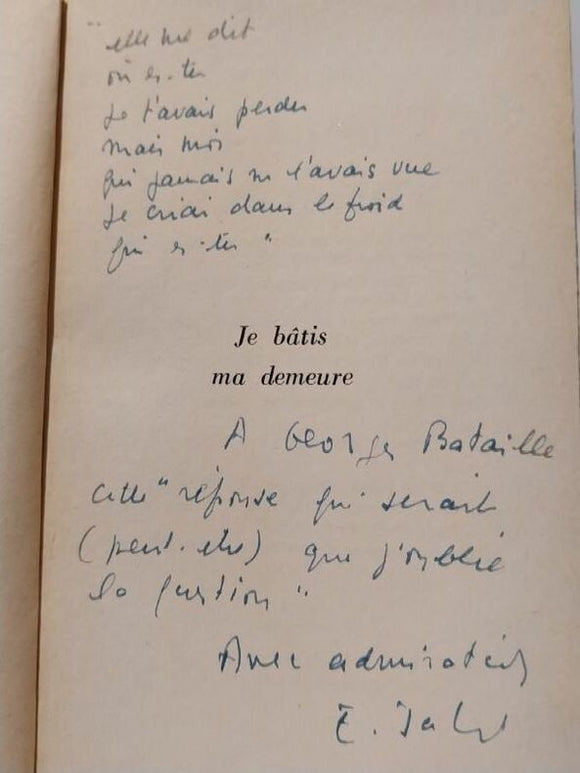 JABES (Edmond). | Je bâtis ma demeure. Poèmes 1943-1957. Préface de Gabriel Bounoure.