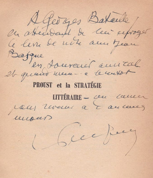 PIERRE-QUINT (Léon). | Proust et la stratégie littéraire. Avec des lettres de Marcel Proust à René Blum, Bernard Grasset et Louis Brun.